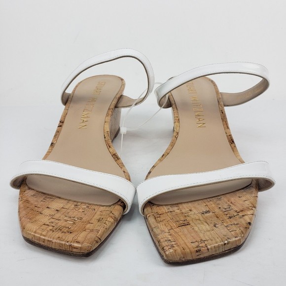 Stuart Weitzman Patent Leather Aleena Wedge Sandal in White Size 9.5 B - Picture 2 of 15